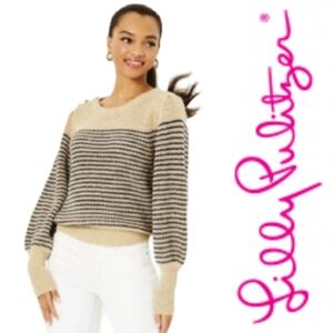 Lilly Pulitzer Finney Sweater In Sand Bar Sparkle Stripe